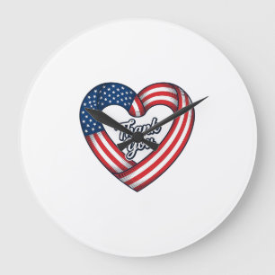 Thank You Patriotic Heart Vintage Vector Design_1 Large Clock