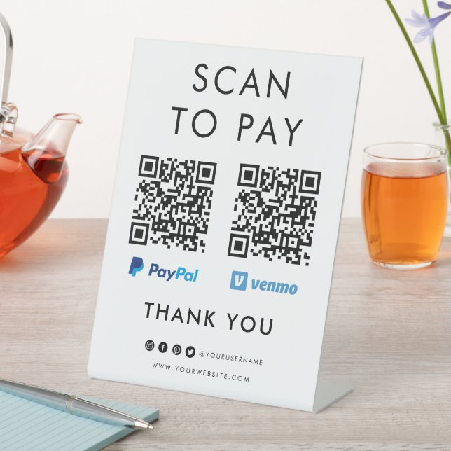 Thank you Paypal Venmo Scan to Pay QR Code White Pedestal Sign (In SItu)