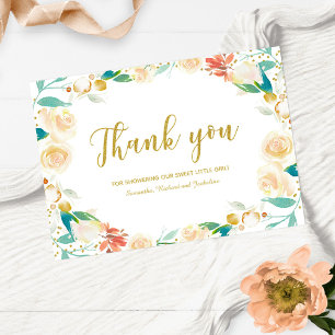 Thank You Peach Floral Wreath Baby Shower