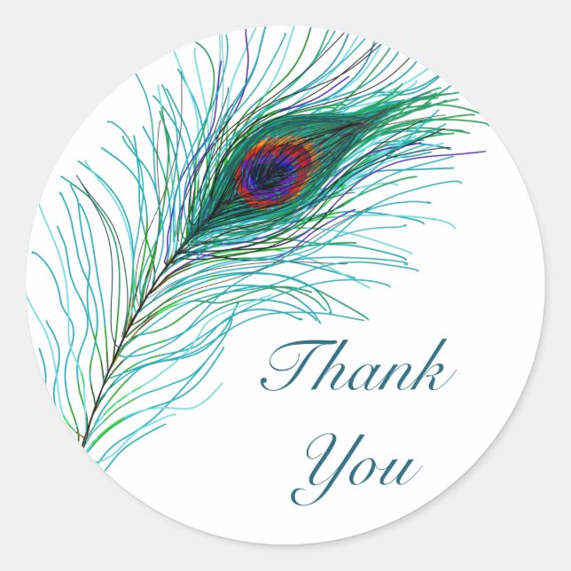 Thank You | Peacock Feathers  Classic Round Sticker (Front)
