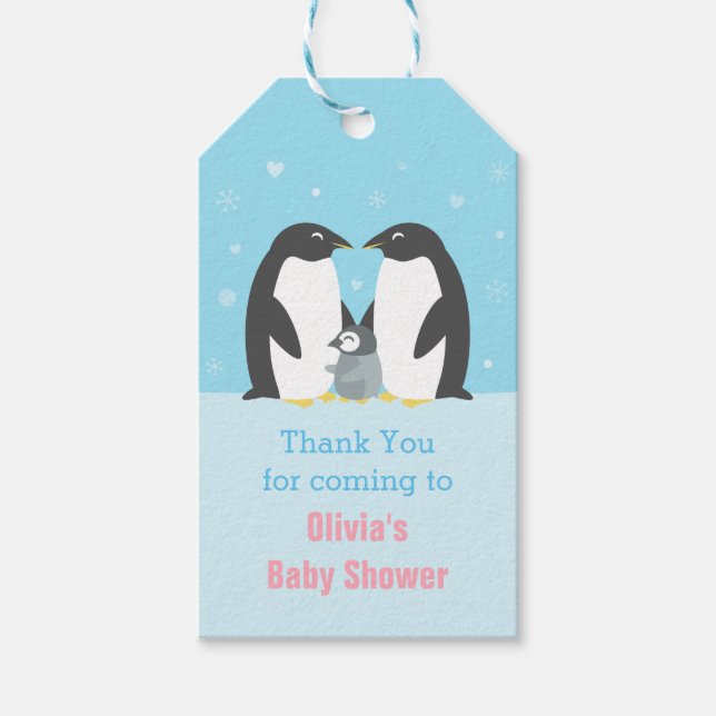 Thank You Penguin Family Baby Shower Gift Tag (Front)