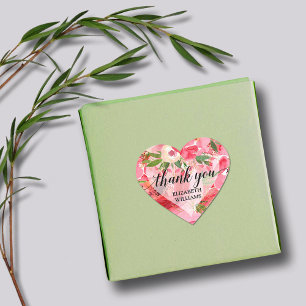 Thank You Peony Flowers Heart Sticker