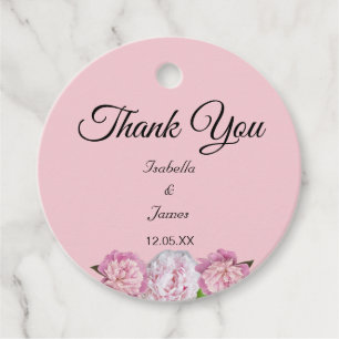 Thank You & Peony Flowers on Light Rose Gold Favour Tags
