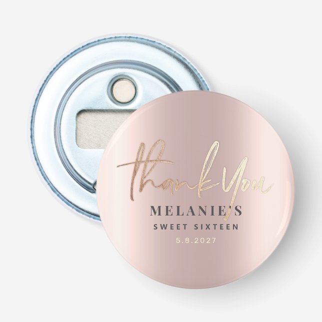 Thank You Personalised 16th Bridal Rose Gold Chic Bottle Opener (Front)