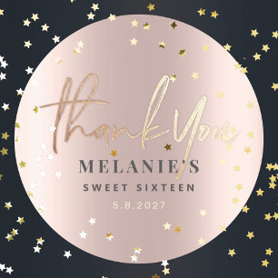 Thank You Personalised 16th Bridal Rose Gold Classic Round Sticker