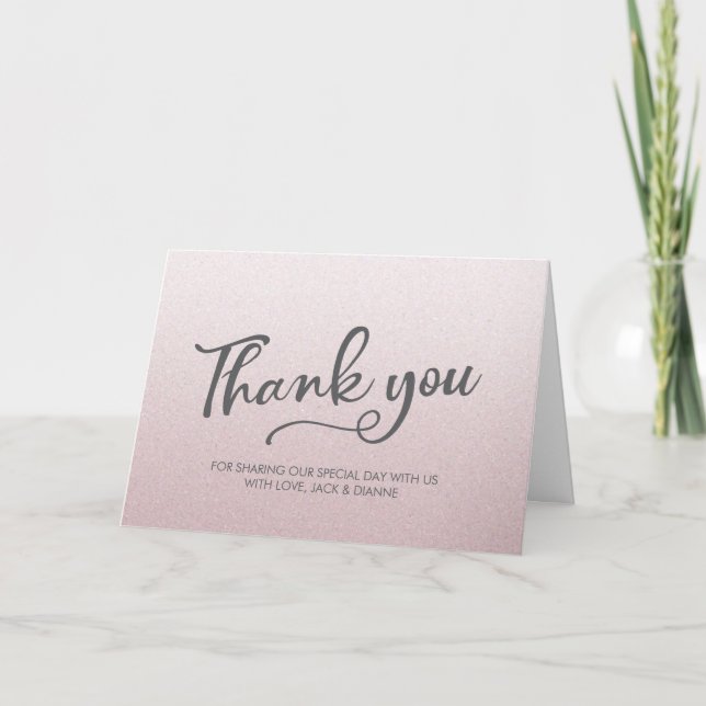Thank you personalised greeting card pink glitter (Front)
