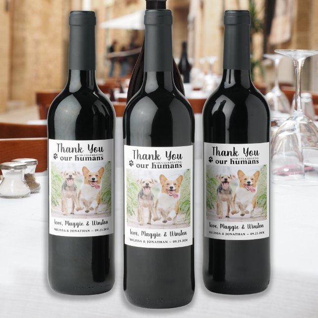 Thank You Personalised Pet Photo Dog Wedding Wine Label (Creator Uploaded)