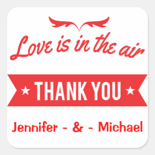 Thank You Personalised Red And White Love Wedding Square Sticker