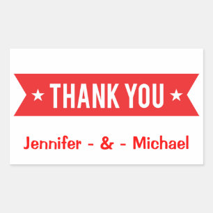 Thank You Personalised Red And White Wedding Rectangular Sticker