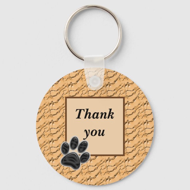 Thank You Pet Sitter Paw Print Light Brown Key Ring (Front)