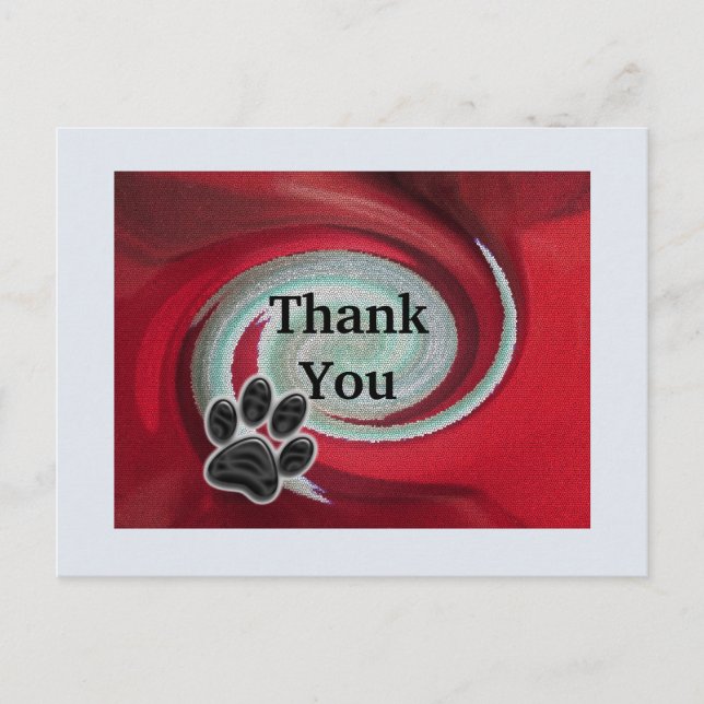 Thank You Pet Sitter Red Swirl Animal Paw Print Postcard (Front)