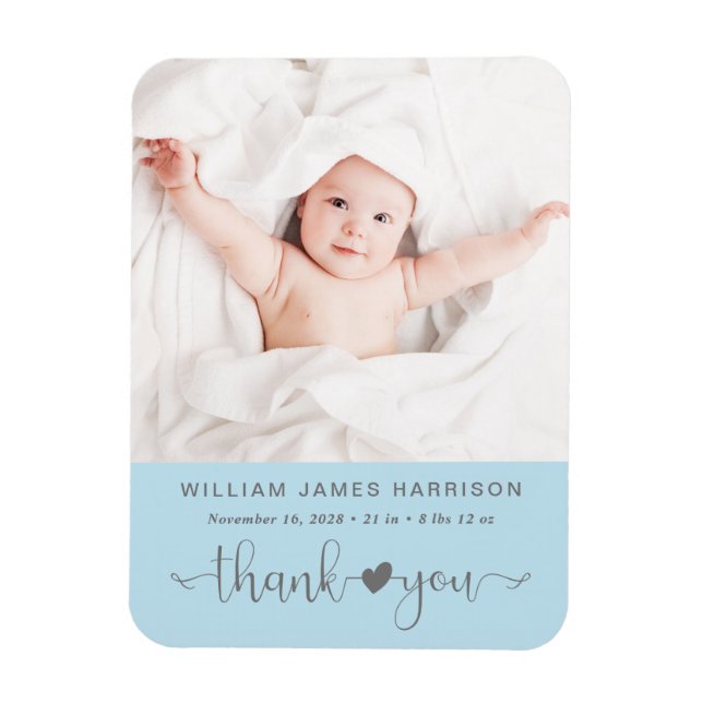 Thank You Photo Blue Boy Birth Announcement Magnet (Vertical)