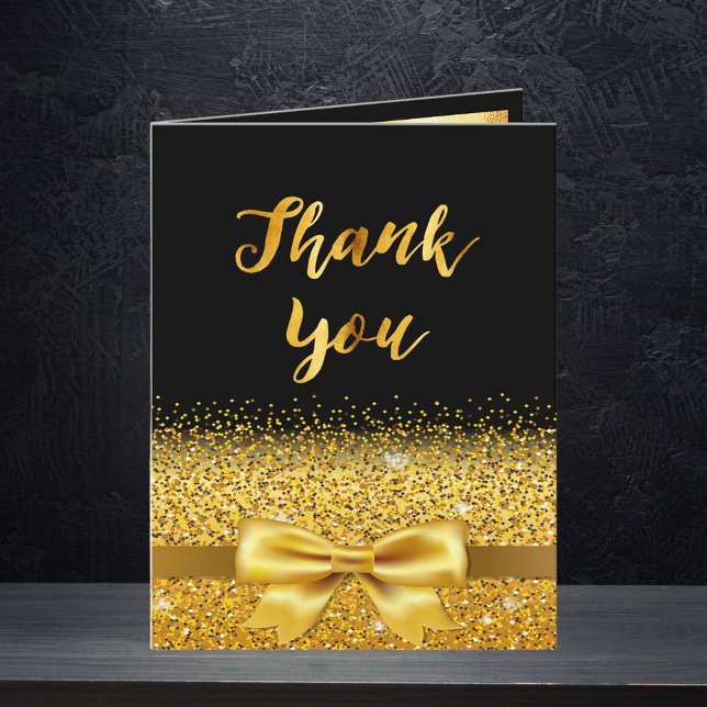 Thank you photo card birthday gold bow black (Creator Uploaded)