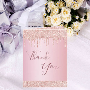 Thank you photo card birthday rose gold glitter