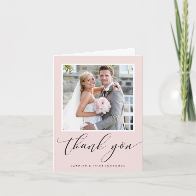 THANK YOU PHOTO CARD elegant wedding pale pink (Front)