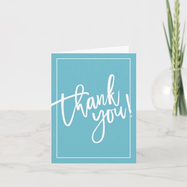 THANK YOU PHOTO CARD hand lettered bold turquoise (Front)