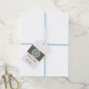 Thank you photo classic blue brown birthday party gift tags