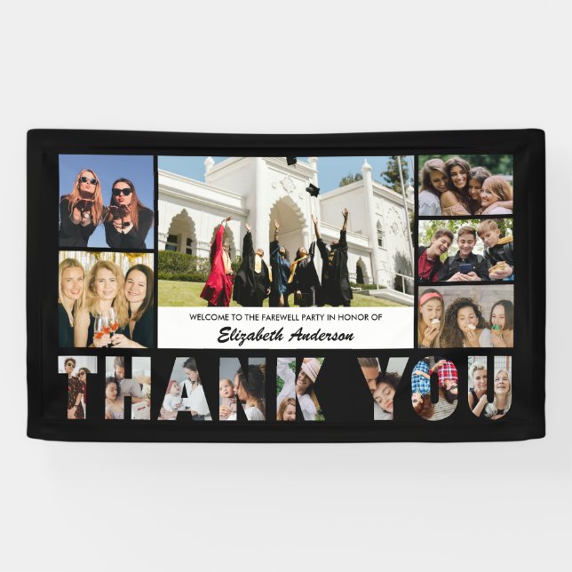 Thank You Photo Collage Farewell Retirement Party Banner (Horizontal)
