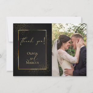 THANK YOU    PHOTO Elegant Black and Gold Glitter