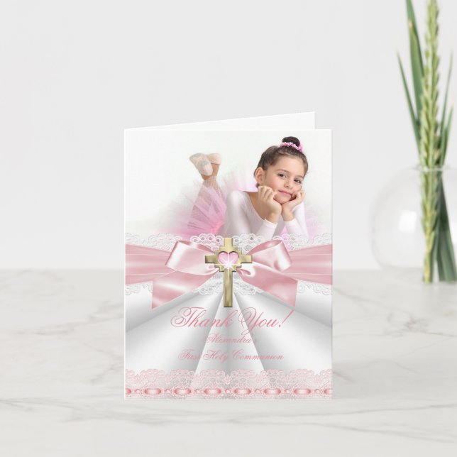 Thank You photo girl First Communion Card (Front)