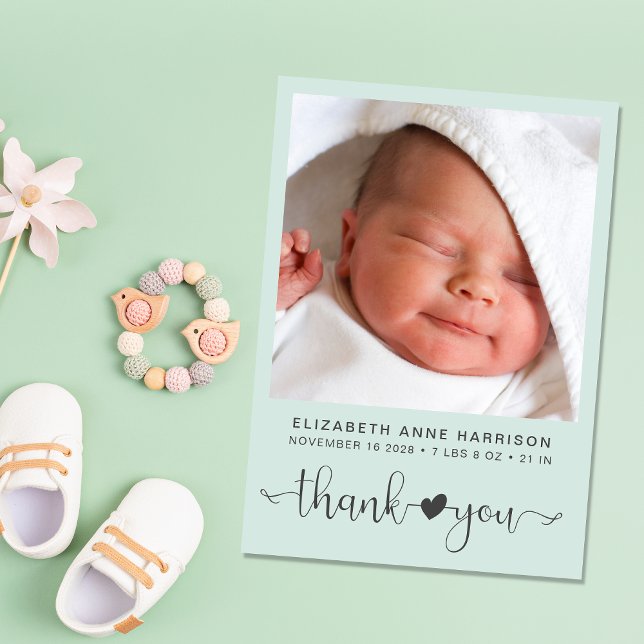 Thank You Photo Mint Green Birth Announcement (A beautiful and unique way to thank family and friends and introduce them to your precious baby)