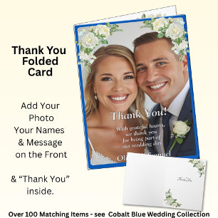 Thank You - Photo on Cobalt Blue & White Roses Card