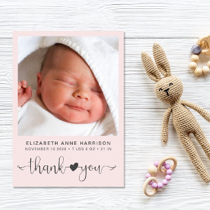 Thank You Photo Pink Birth Announcement