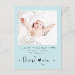 Thank You Photo Sea Blue Birth Announcement Postcard