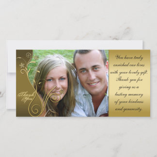 Thank You Photo Wedding Card Classy Brown & Gold