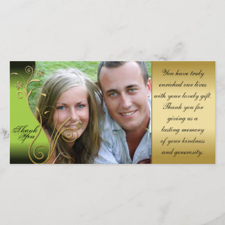 Thank You Photo Wedding Card Classy Green & Gold