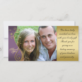 Thank You Photo Wedding Card Classy Purple & Gold