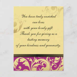 Thank You Photo Wedding Card Fuschia & Gold Floral