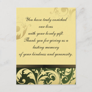 Thank You Photo Wedding Card Green & Gold Floral