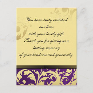 Thank You Photo Wedding Card Purple & Gold Floral