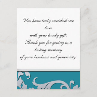 Thank You Photo Wedding Card Turquoise & Silver