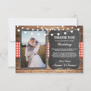 Thank You Photo Wedding Chalk Wood Rustic Red Card