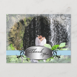 Thank You Photo Wedding Postcard Light Blue Plaque