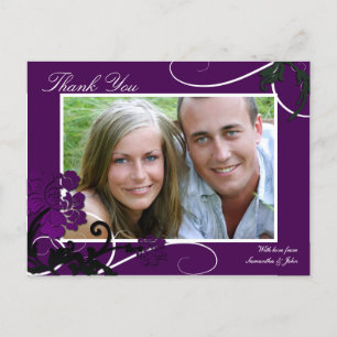 Thank You Photo Wedding Postcard Purple Floral