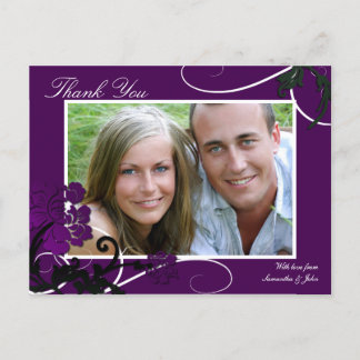 Thank You Photo Wedding Postcard Purple Floral