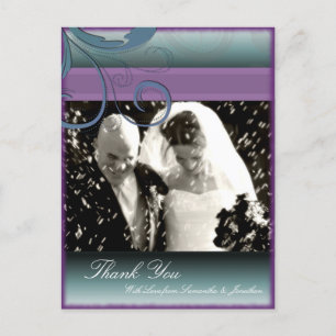Thank You Photo Wedding Postcard Teal & Purple