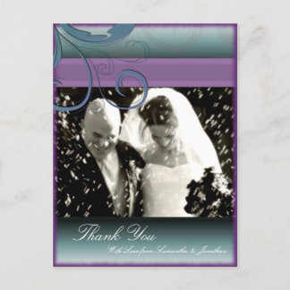 Thank You Photo Wedding Postcard Teal & Purple