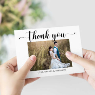Thank you Photo Wedding Script Elegant Modern Card