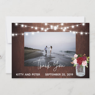 Thank You Photo Wedding Wood Burgundy Mason Jar Card