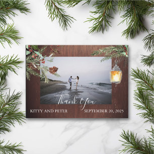 Thank You Photo Wedding Wood Winter Christmas  Card