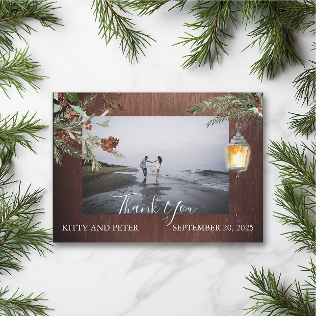 Thank You Photo Wedding Wood Winter Christmas  Card (Creator Uploaded)