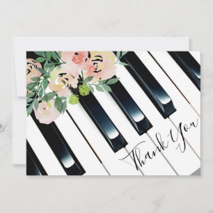 thank you piano watercolor flowers card