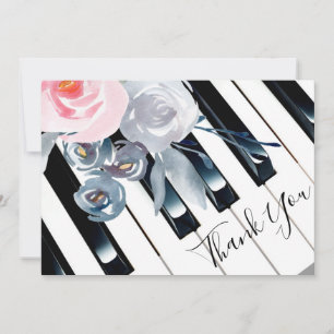 thank you piano watercolor flowers decor card