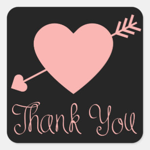 Thank You Pink And Black Heart Love Wedding Square Sticker