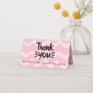 Thank You Pink And Blush Chevron Stripes Wedding Place Card