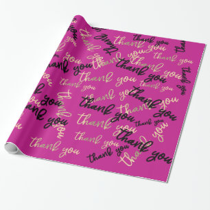 Thank You Pink Berry Gold Caligraphy Script Favour Wrapping Paper